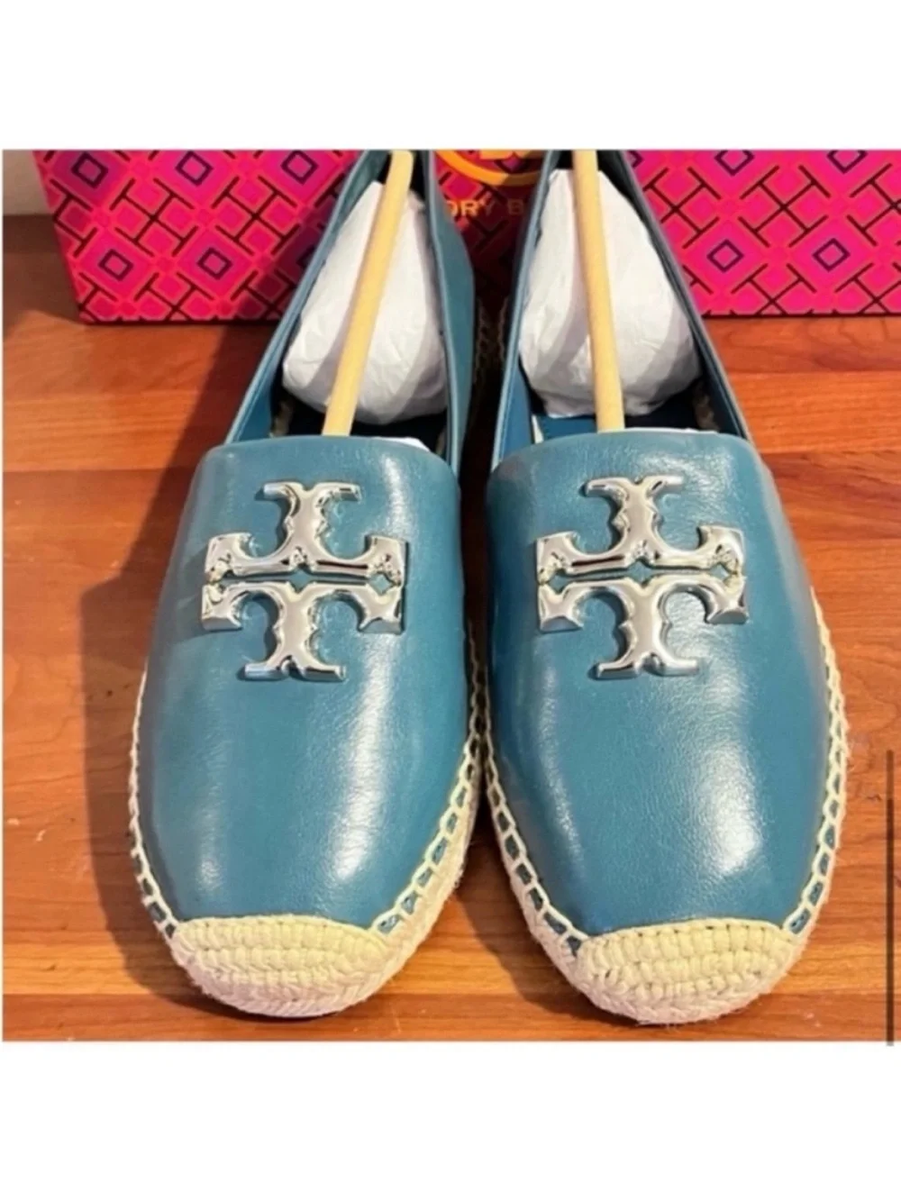 🆕-Tory Burch Eleanor Leather Espadrille in Brisk Blue. Size: 8. NWT